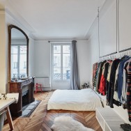 glass and walnut parisian loft by cut architectures, bedroom