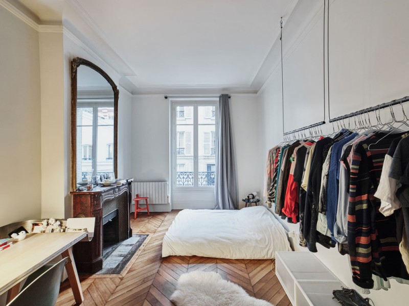 glass and walnut parisian loft by cut architectures, bedroom