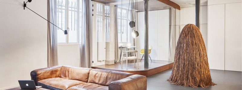 glass and walnut parisian loft by cut architectures, interior