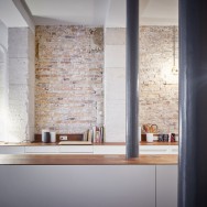 glass and walnut parisian loft by cut architectures, kitchen