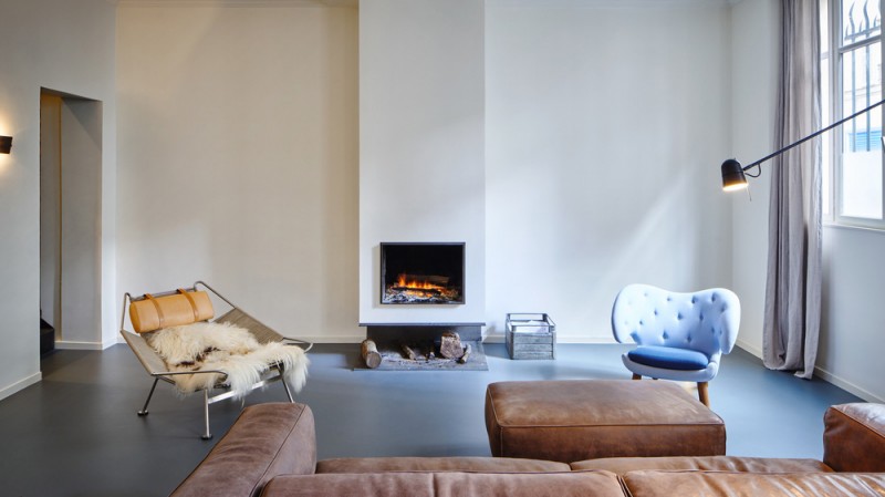 glass and walnut parisian loft by cut architectures, living room