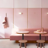 Humble. The interior is clad in wall-to-wall pink Formica.